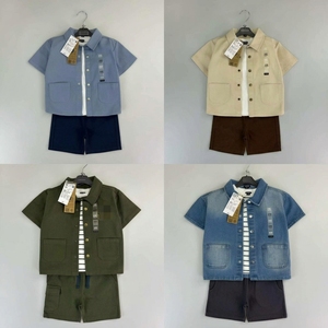 Conjunto Casual de Verão para Bebê Menino J36XL, 3 Peças, Camisa Cargo de Manga Curta + Camiseta Interna + Shorts Sólidos, Atacado - Product Image 2