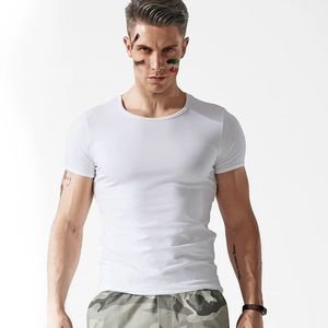 T-shirt da uomo <span class=keywords><strong>bianca</strong></span> a maniche corte per sport autunnali e invernali, slim fit, elasticizzata, aderente, a <span class=keywords><strong>mezza</strong></span> <span class=keywords><strong>manica</strong></span>, 180 grammi, tinta unita - Product Image 1
