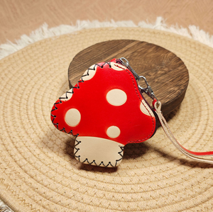 Handmade Top Grain Cow Leather Cartoon Mushroom Coin <b>Purse</b> Portable Genuine Leather Key Holder <b>Small</b> Storage Wallet - Product Image 1