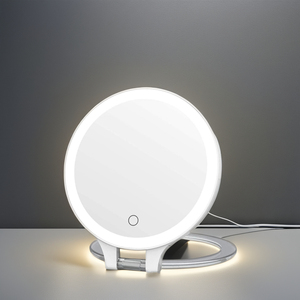 Espejo de tocador de viaje plegable portátil, luz LED de 3 colores, 10X de aumento, escritorio recargable, LED ajustable de doble cara - Product Image 1