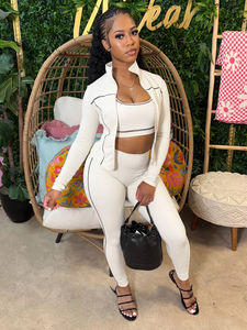 2025ชุดวอร์มผู้หญิง3ชิ้น, ชุดสปอร์ตบราแขนยาวสีตัดกันแนวสตรีทชุดกีฬาฤดูใบไม้ผลิฤดูใบไม้ร่วง - Product Image 5