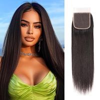 Rambut Asli Manusia Model Loose Wave 4x4 Lace Closure Tampilan Alami Belahan Tengah/Bebas  Remy Front Hair Piece Grosir