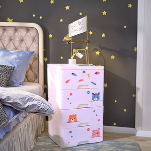 Armoire à tiroirs pliable pour enfants avec un seul verrou, en plastique, avec des autocollants de dessins animés à 4 couches, pour le bricolage - Product Image 4