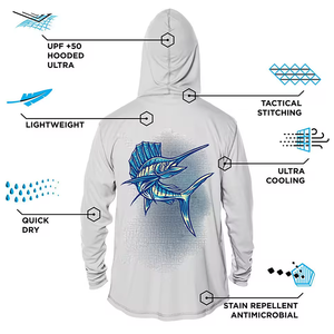 OEM Design personalizzato manica lunga abbigliamento sportivo con cappuccio camicie 100% poliestere Spandex completa stampa a sublimazione UPF 50 abbigliamento da pesca - Product Image 2