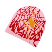 Vente en gros Casquette crâne toile d'araignée unisexe en jacquard Bonnet d'hiver brodé Y2k Bonnet jacquard personnalisé en coton acrylique pour hommes