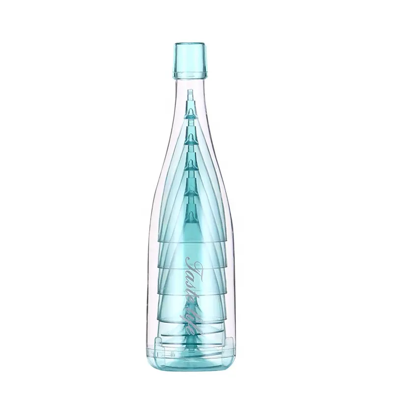 Tragbares wiederverwendbares Plastik-Weingläser- und Champagnerglas-Set stapelbare Tassen mit Aufbewahrungsflasche