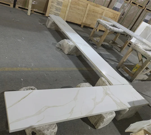 Dalles de pierre artificielle blanche, plan de travail en quartz pour îlot de cuisine moderne et meuble-lavabo de salle de bain - Product Image 6