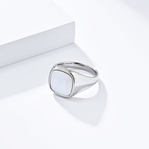 yunnique minimalist luxury style simple square stamp inlaid with seashell <b>titanium</b> steel <b>ring</b>, an Instagram-worthy - Product Image 2
