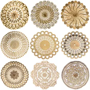 Yemek masası Polyester Floret işlemeli organze Doilies vazo Mat için yuvarlak dantel Placemats