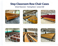 Chaises de conférence en bois multi-usages commerciales avec tableau d'écriture pliable et système de rangement intégré pour salles de classe universitaires