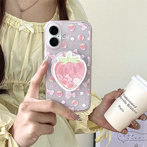 Funda Magnética Transparente Rosa con Diseño de Fresa para iPhone 16 Pro Max 15 14 13, Linda Funda para Mujer - Product Image 1