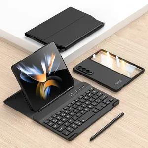 삼성 갤럭시 Z 폴드 4 5G 가죽 접이식 B 무선 키보드 케이스 전화 태블릿 키보드 케이스