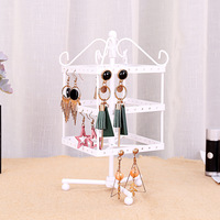 Présentoir à bijoux rotatif carré créatif à 4 étages, support de rangement pour boucles d'oreilles en fer forgé avec accessoires suspendus pour la présentation de bijoux