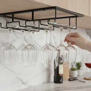 Support de rangement en métal noir pour <span class=keywords><strong>verres</strong></span> à vin suspendus sous l'armoire, pour <span class=keywords><strong>verres</strong></span> à <span class=keywords><strong>pied</strong></span> haut, idéal pour cuisine et bar, vente en gros - Product Image 3
