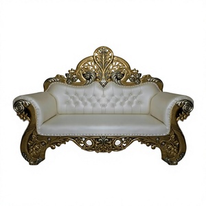 Lujosos sofás de madera para boda de Metal dorado y plateado, dos plazas, diseño de tronos, fabricante de muebles de boda - Product Image 1