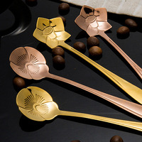 Ensemble de mini-cuillères à thé Hongda en acier inoxydable, or rose, noir, cuillère à café fleurie