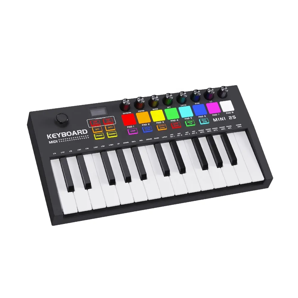 Мини-клавиатура Konix, портативная клавиатура для пианино с цветным светом, Midi-контроллер для студии, 25 клавиш, USB Midi-клавиатура