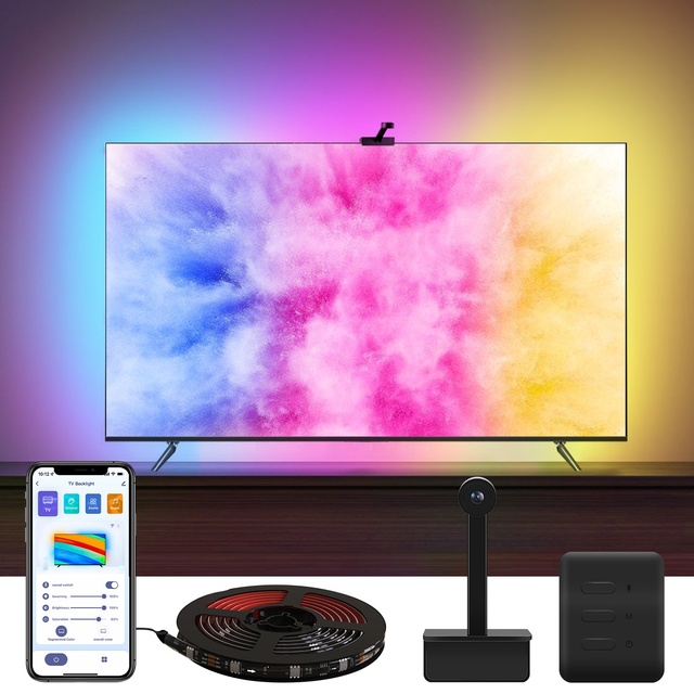 RGBIC Smart Ambient Light Sync with TV Immersion Led Strip Wi-Fi Alexa for Google Voice Control with Camera