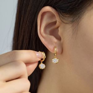 Dylam Tiny Design Top 925 Sterling <b>Silver</b> Rhodium 18K Gold Plated 1.5ct D VVS1 Moissanite Stone Dangle <b>Clip</b>-on Hoop Earrings - Product Image 5