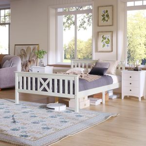 Barrières de sécurité <span class=keywords><strong>à</strong></span> deux côtés en bois massif <span class=keywords><strong>à</strong></span> <span class=keywords><strong>lattes</strong></span> blanches Montessori Clôture détachable Cadre moderne en bois pour tout-petits Lit simple Lits pour enfants - Product Image 5