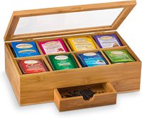 Premium Bamboo Tea Box Organizer Holz Tee kiste mit ausziehbarer Schublade und Acryl fenster Magnet deckel hält Teebeutel frisch
