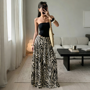 Jupe longue décontractée mi-longue en maille drapée à imprimé zèbre, style unique haut de gamme, tendance streetwear américain, sexy et branchée - Product Image 1