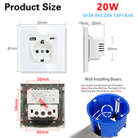 LangYeao EU Duvar Prizi, USB Type-C PD 20W, 16A Temperli Cam Panel 86x86mm V0 Alev Geciktirici ve Güvenlik Kapağı ile