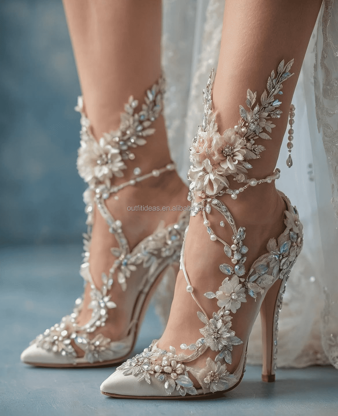 wedding dress with lace flowers Ivory A-line Satin Tulle 3D Flowers V-neck Wedding Dresses With Slit MW634 main image 0