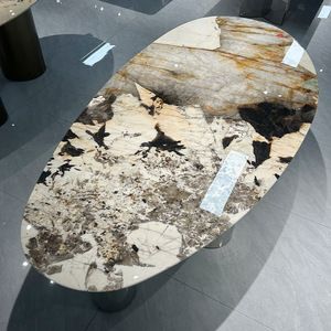 Mesa de Comedor de Cuarzo <span class=keywords><strong>Patagonia</strong></span> de 240*120cm, 2.4m 2.2m, con Efecto de Goteo de Agua, para Villa, Hotel, <span class=keywords><strong>Restaurante</strong></span>, Encimera de Piedra de Mármol Natural Pandora de 8 pies - Product Image 2
