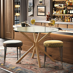 Table à manger ronde pliable en bois de style nordique contemporain, mobilier moderne pour la maison avec base en métal, salon, chambre, hôtel, bar à domicile - Product Image 3