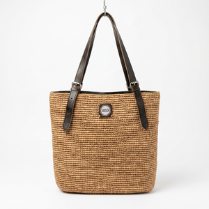 Sac fourre-tout en raphia tressé Ana avec anses en cuir, couleur naturelle, style décontracté, sac à main pour femme, design ouvert durable - Product Image 1