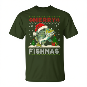 Camiseta navideña de pesca con estampado de pez carpa, estilo Merry Fishmas - Product Image 2