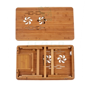 Bureau d'ordinateur en bambou naturel Table de lit Bureau d'ordinateur debout réglable avec tiroir latéral - Product Image 4