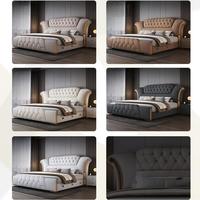 Lit de luxe blanc super grand pour chambre double, design moderne, tête de lit en cuir capitonnée, taille king ou queen