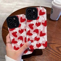 Red Line Love Heart Printing TPU Housse de téléphone portable en cuir artificiel pour Iphone 7 8 X Xr Xs 11 12 13 14 15 16 17 Pro Max