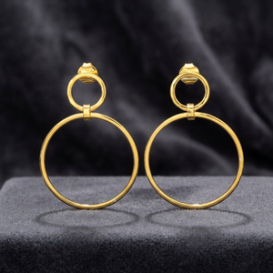 Pendientes Colgantes de Aro Doble de Plata de Ley Bañados en Oro al por Mayor, Modernos, Minimalistas y Geométricos para Mujer - Product Image 3