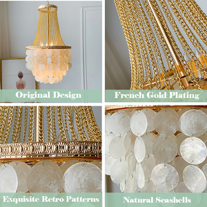 <span class=keywords><strong>Lustres</strong></span> suspendus LED en chaîne dorée de style antique américain, lampes d'ambiance, lustre en coquillages naturels pour chambre à coucher, bar, salle à manger - Product Image 5