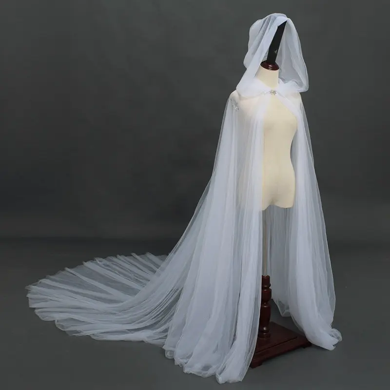 Hooded Cape Costume for Women Halloween Ghost Wedding Tulle Robe Floor Length for Cosplay Costumes Party