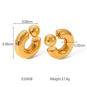 European Popular Stainless Steel 18K PVD Plated Chunky High Polished CC Shape <strong>Unusual</strong> Detachable Ball Plug <strong>Women</strong> Hoop Earrings - Product Image 6