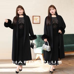 เสื้อโค้ทขนสัตว์เทียมสองด้าน Runqi Long สีดำล้วน แต่งขอบขนฟ็อกซ์ พร้อมเข็มขัด ให้ความอบอุ่น หรูหรา สำหรับผู้หญิง - Product Image 5