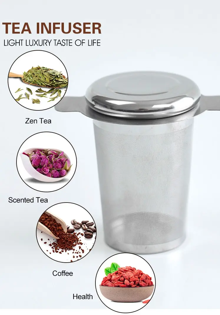 चाय Infuser थोक थोक पुन: प्रयोज्य ढीला चाय की पत्ती Steeper झरनी स्टेनलेस स्टील चाय Infuser के साथ कस्टम लोगो