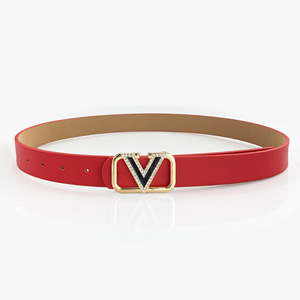 New Rhinestone vàng kim loại khóa thời trang Phụ nữ PU da V vành đai - Product Image 2