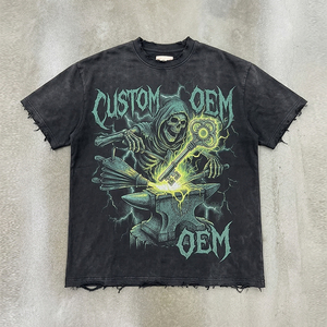 เสื้อยืดผู้ชายทรงโอเวอร์ไซส์ สไตล์สตรีทแวร์ ไหล่ตก ผ้าฝ้าย 100% พิมพ์ลายดิจิทัล ลุคยับแบบวินเทจ ทรงบ็อกซี่  รับผลิตตามแบบ OEM - Product Image 1