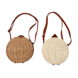 Borsa Rotonda Rigida in Paglia BOLSOS 18x7cm, Borsa a Tracolla Estiva da Spiaggia per Donna - Product Image 1