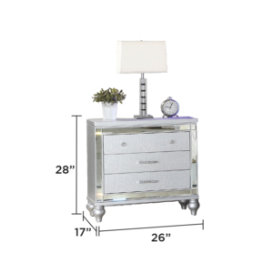 Modern <b>Mirror</b> Framed 3 Drawer Nightstand Silver Wood Finish Bedroom Furniture - Product Image 3