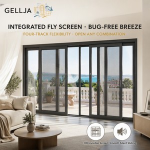 <span class=keywords><strong>Porta</strong></span> scorrevole in vetro con telaio in alluminio nero moderno a <span class=keywords><strong>4</strong></span> pannelli, completata per il design d'interni di villa domesti - Product Image 5