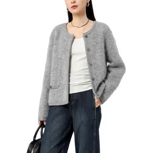 Quantité minimale de commande bas personnalisé pull yak cardigan gris grande taille à la mode pour femmes