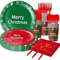 Ensemble de vaisselle de Noël en plastique avec assiettes, tasses, serviettes et couverts
