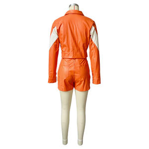Giacche Crop da donna in due pezzi Faux pelle Fashion da donna abiti da donna pantaloncini da motociclista primavera estate abbigliamento da strada - Product Image 5