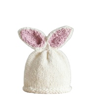 Gorro de Punto Hecho a Mano con Orejas de Conejo para Bebé, Unisex, de Algodón Grueso y Suave, con Patrón Floral, Accesorios para Fotografía de Recién Nacidos, Cálido para el Invierno